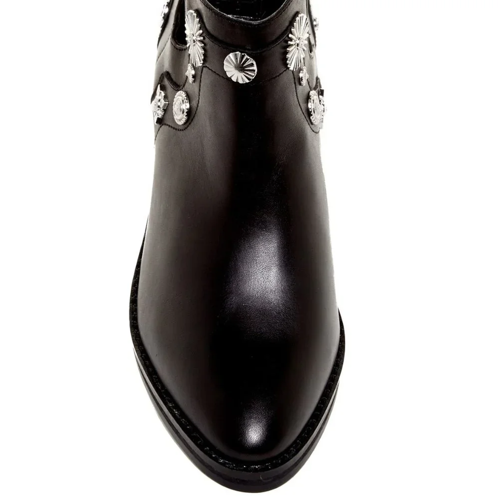 Miista New Boots Black Stud Embellished Booties Leather Women's 9.5 Chic! - Picture 5 of 17